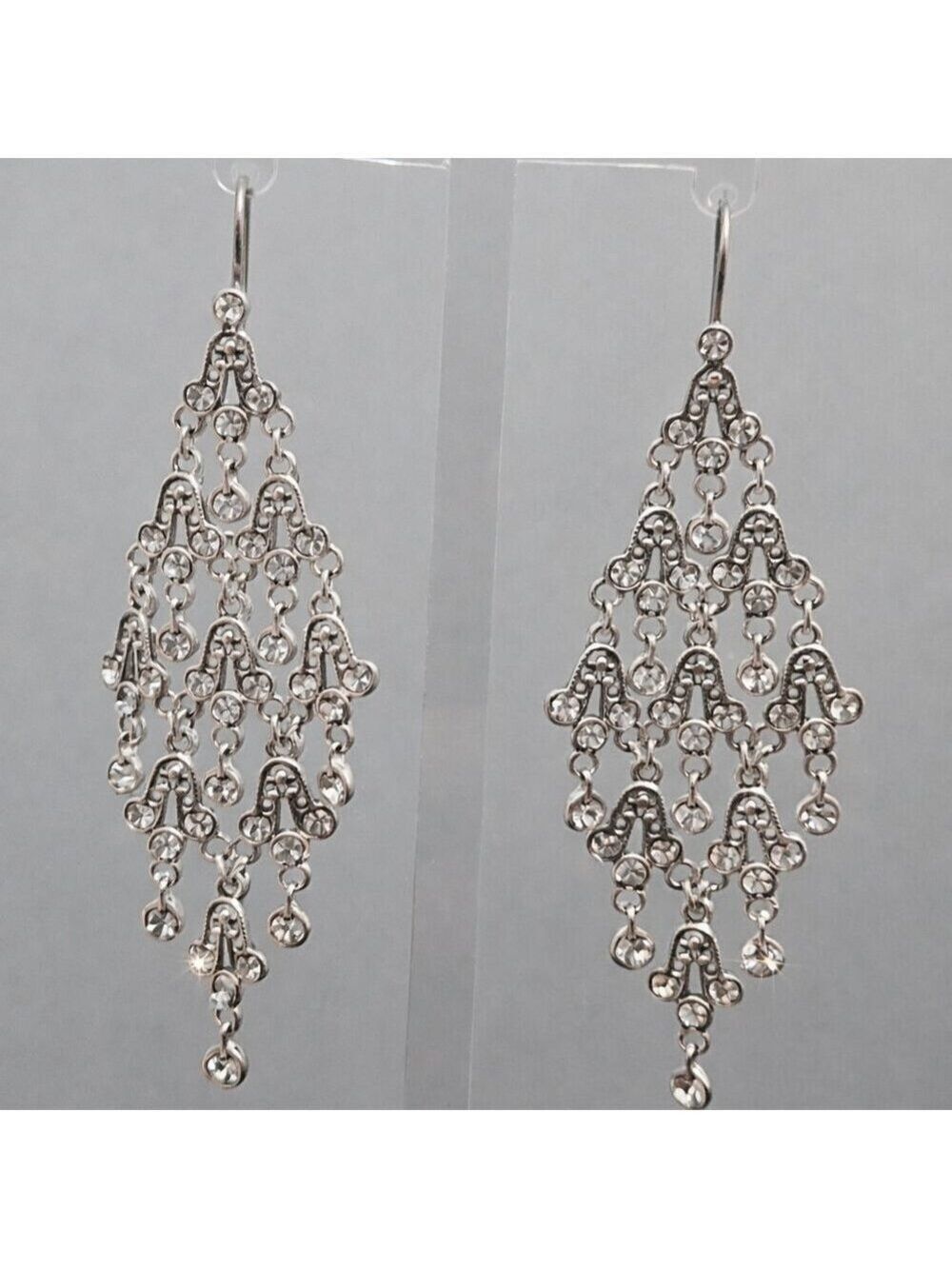 Vintage Trifari Silver Crystal Chandelier Earrings 3''